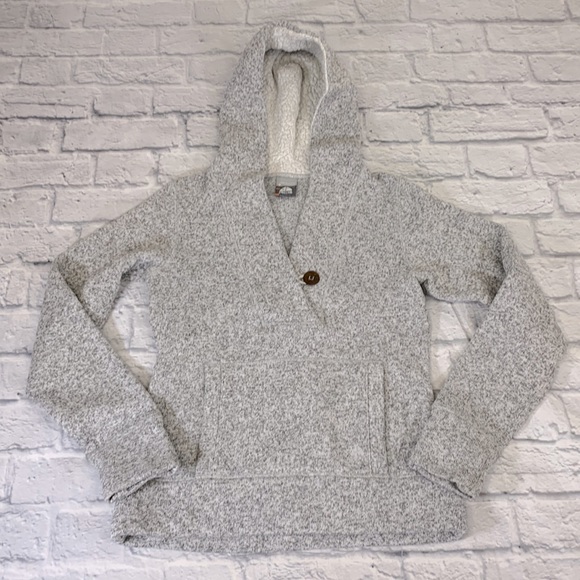 Nike ACG Sherpa Hooded pullover sweatshirt top light Heather gray Button front - Picture 1 of 11
